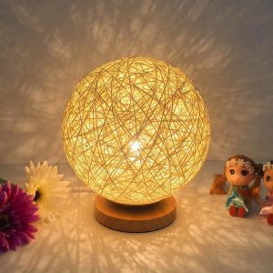 Rattan Ball Night Light Table Bedside Lamp