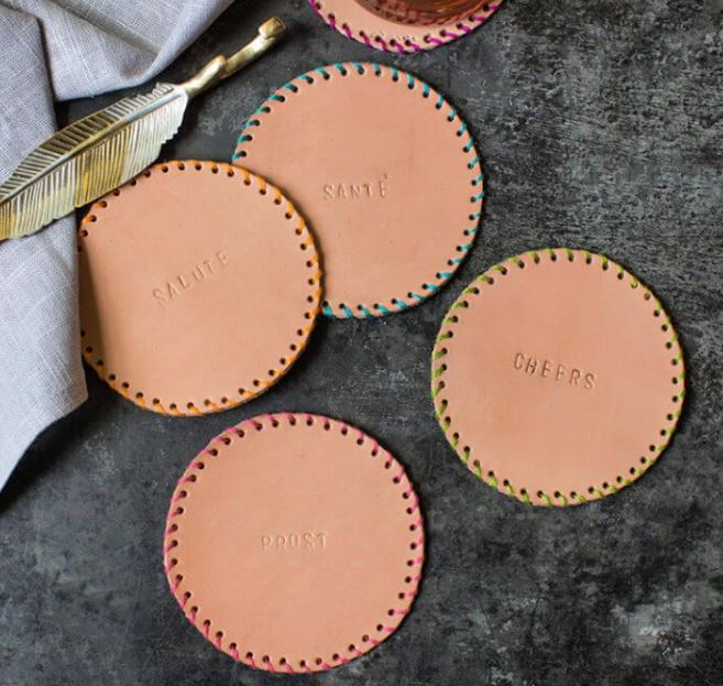 Stamped leather coasters