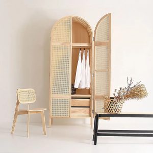 Woven Rattan Bedroom Clothing Armoire with Hidden