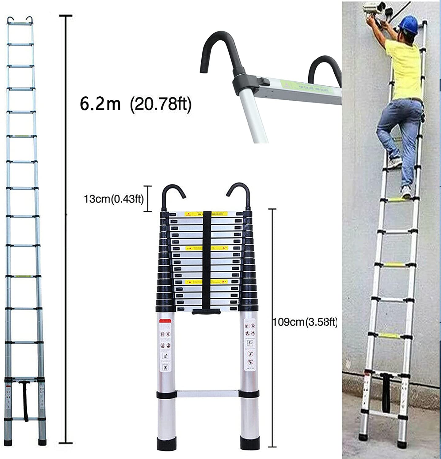 10. JUPITOR 20 FT Extension Ladder with 2 Detachable Hooks