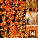 Fall Maple Leaves String Curtain Lights Thanksgiving Decorations