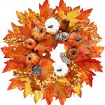 Pumpkins Pinecone Berry Artificial Maples Leaves Wreath