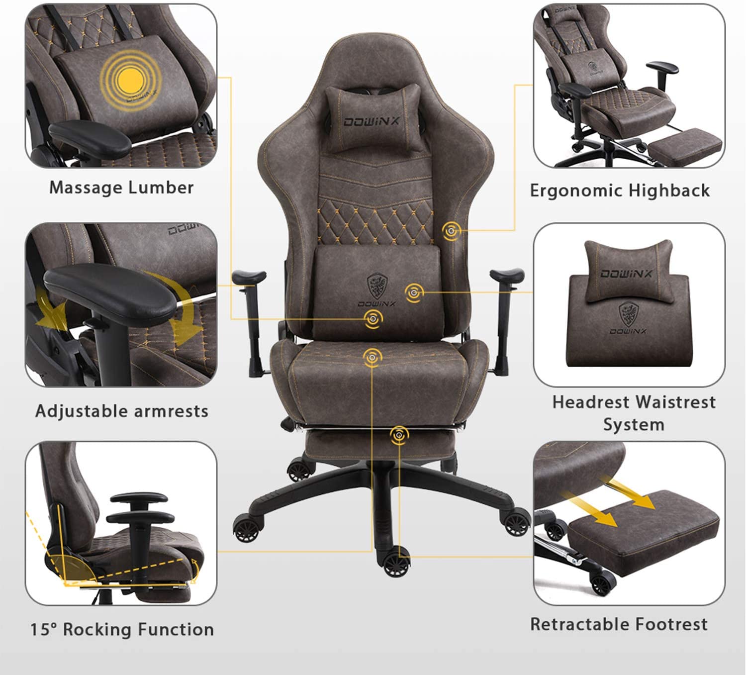 4. Dowinx Gaming Chair Ergonomic Retro Style Recliner