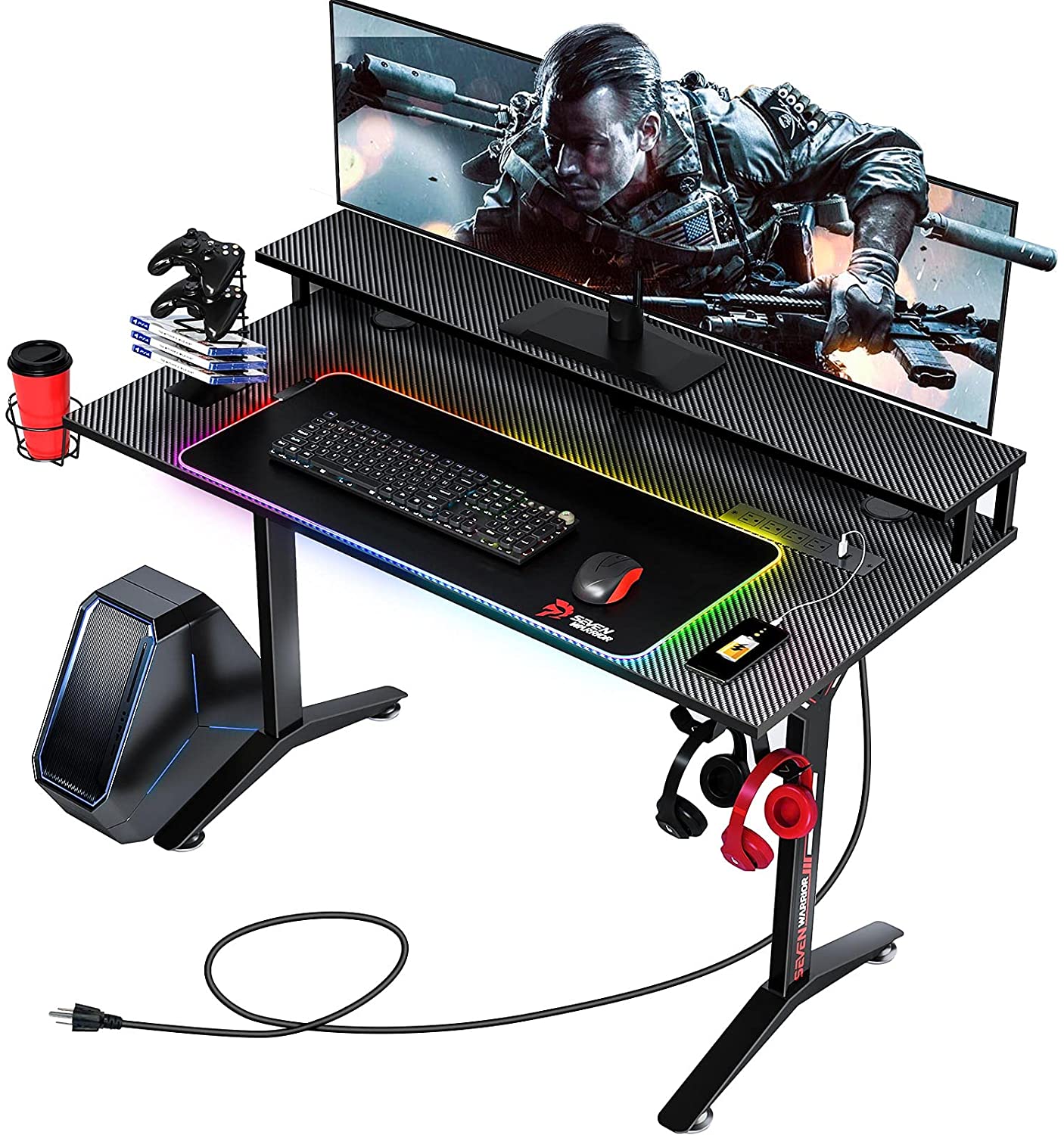 5. Seven Warrior Gaming Desk Carbon Fiber Surface