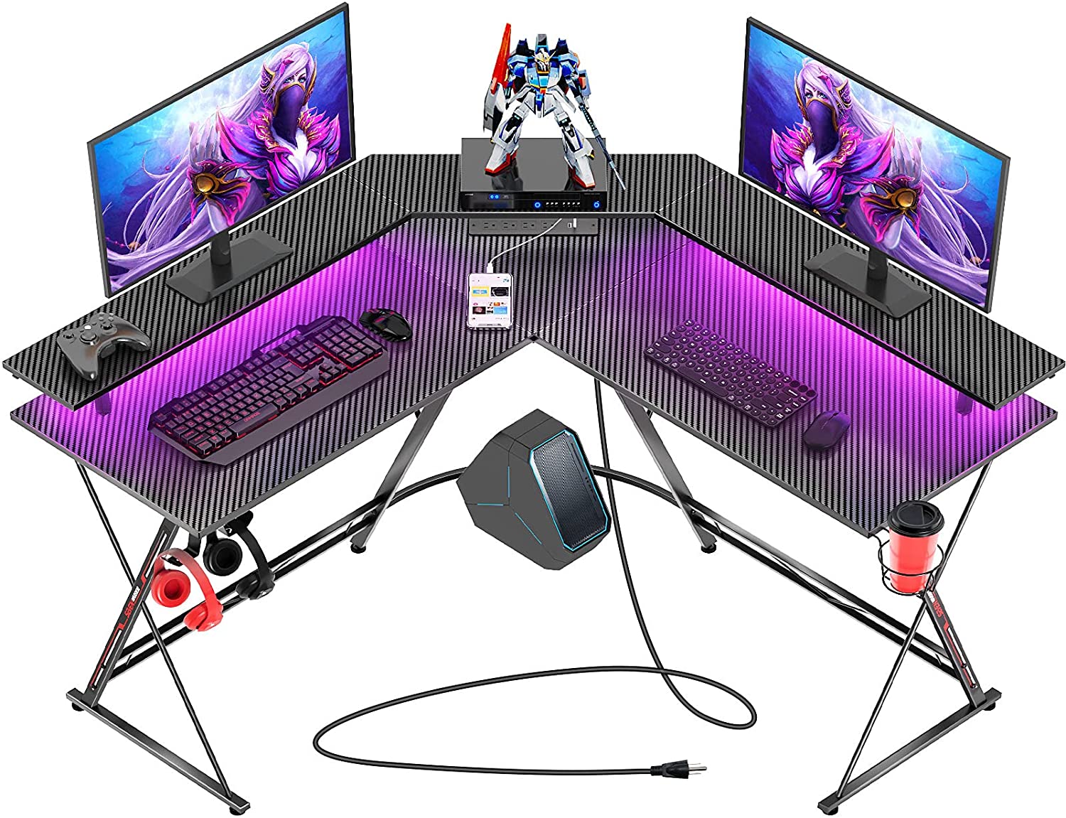 6. SEVEN WARRIOR Gaming Desk with LED Strip & Power Outlets