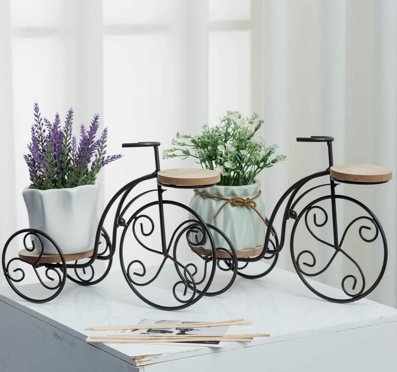 9. TJ Global 2-Plant Iron Bicycle Plant Stand