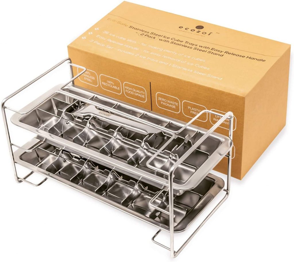 Ecozoi Stainless Steel Ice Cube Trays with Stand
