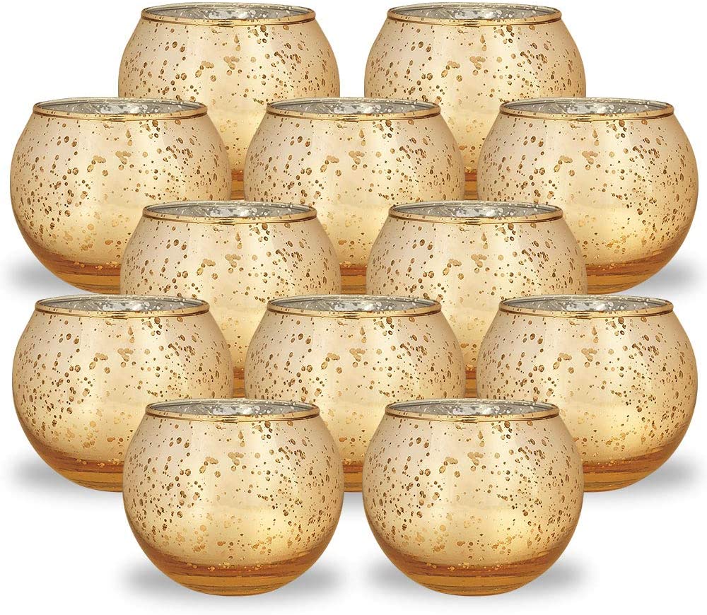 Round Mercury Glass Candle Holders