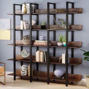 Tribesigns Rustic Triple Wide 5-Tiers Open Bookcase,