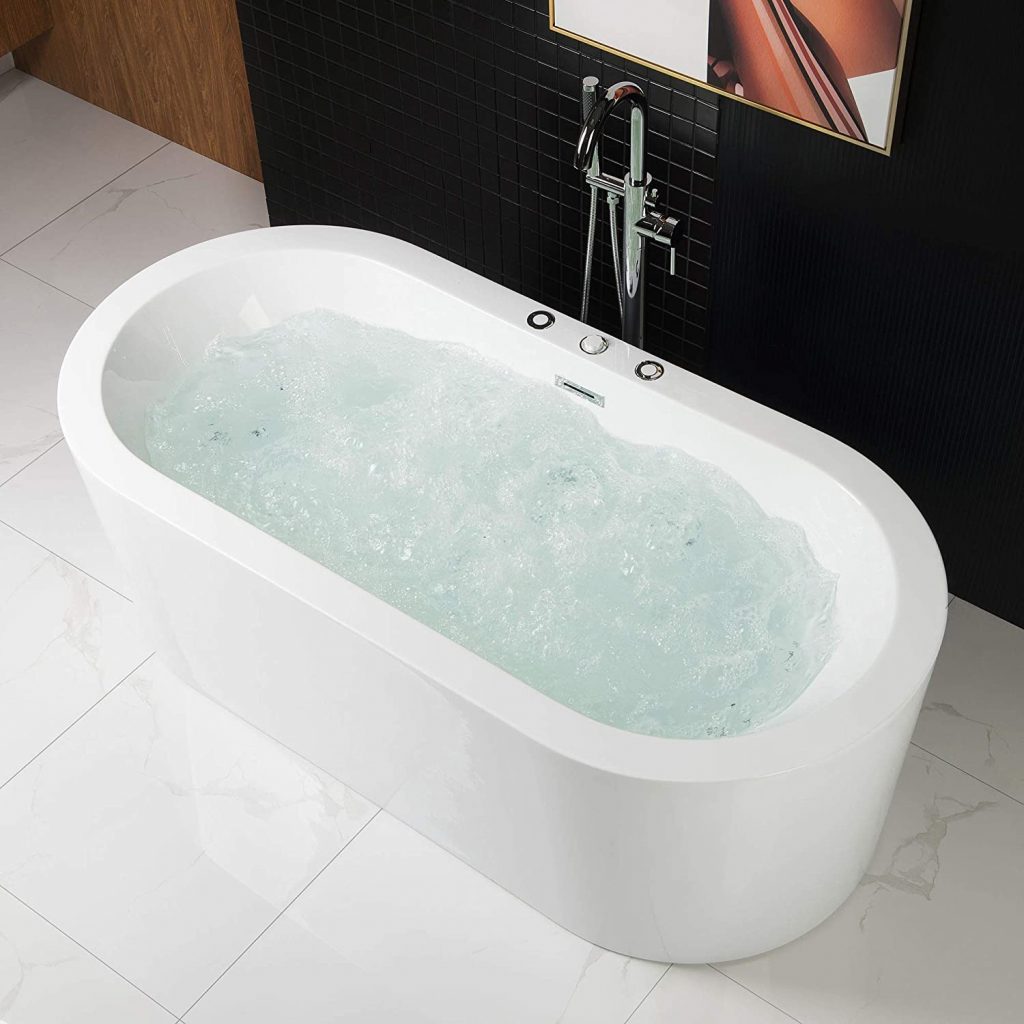 10. WOODBRIDGE Whirlpool Water Jetted And Air Bubble Freestanding Bathtub