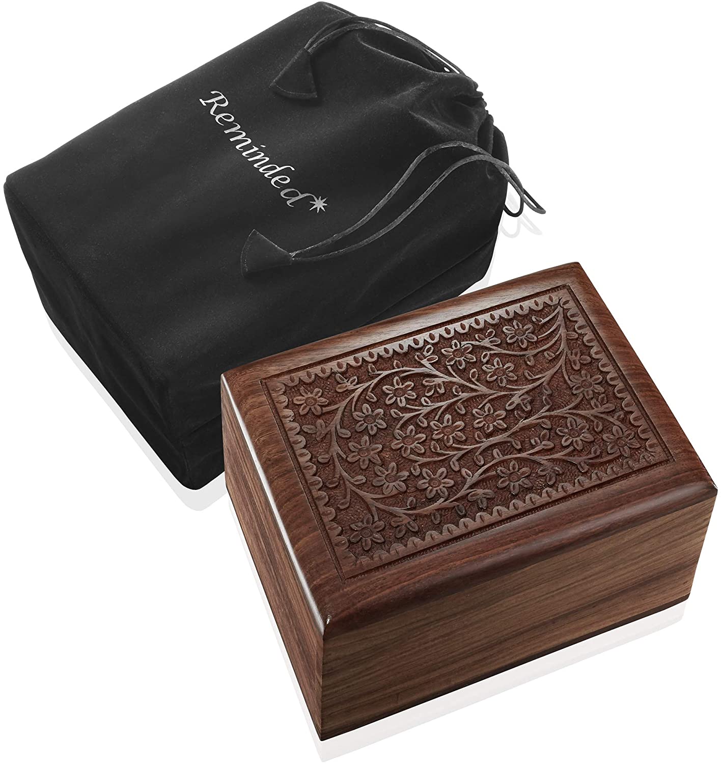3. Reminded Rosewood Hand-Carved Floral Urn Box