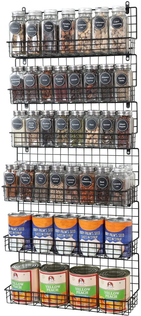 6-Tier Wall Mounted Spice Storage Racks for Kitchen Pantry Door