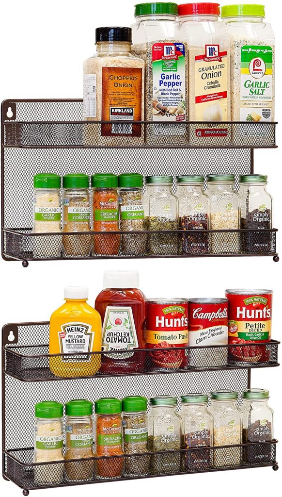 CAXXA 2 PK 2 Tier Mesh Kitchen Counter-top or Wall Mount Spice Rack Jars Storage Organizer