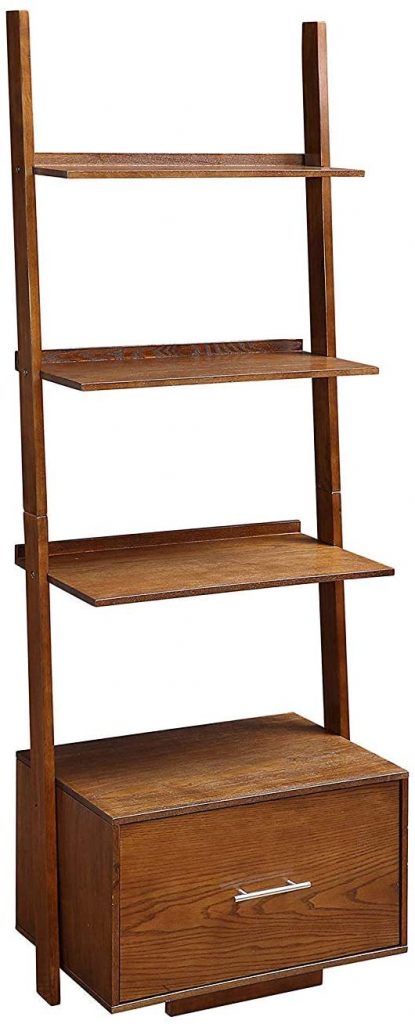 Convenience Concepts 4-Tier Ladder Shelf Bookcase with File Drawer