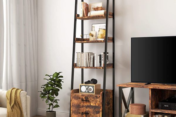 Best Industrial-Style Ladder Bookcase with Drawers