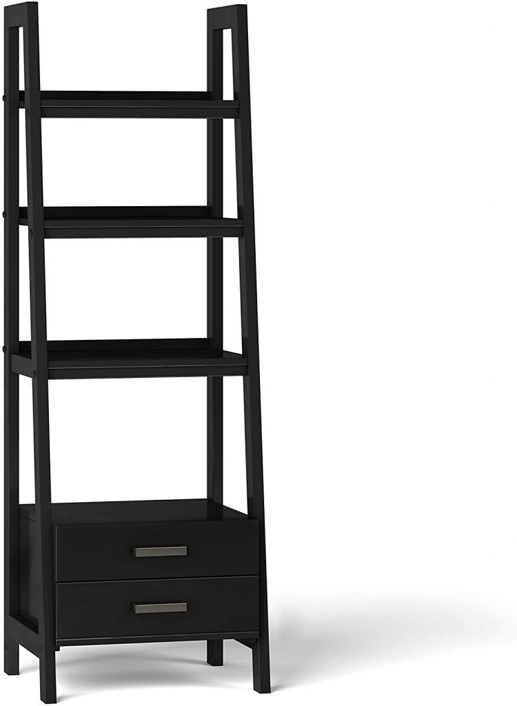 Simpli Home 4-Tier Industrial-Style Ladder Shelf Bookcase with Drawers