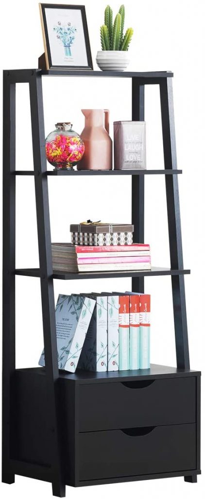 Tangkula Industrial-Style Ladder Shelf Bookcase with Storage Drawers
