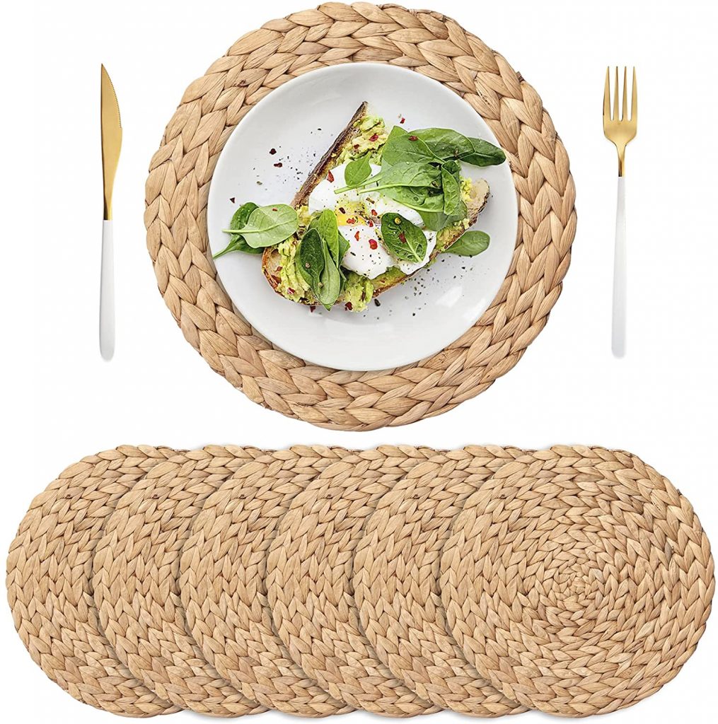 1. IVAILEX Natural Hand-Woven Round Braided Rattan Water Hyacinth Placemats