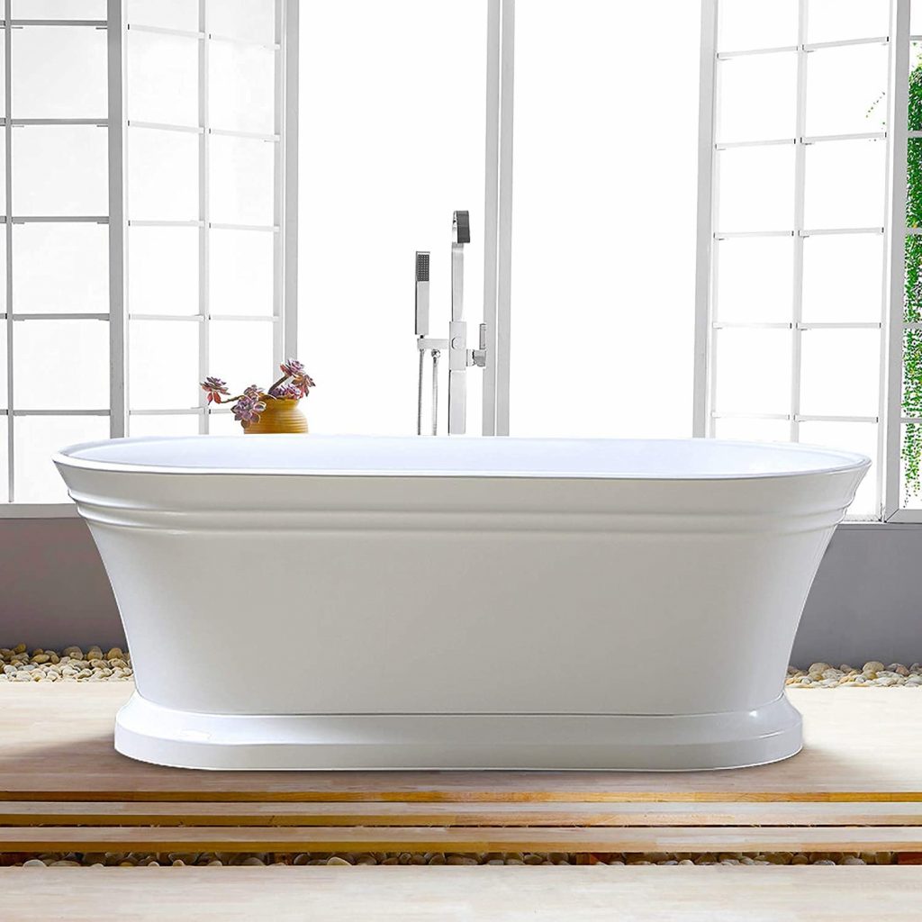 6. Vanity Art Freestanding White Acrylic Bathtub Modern Stand Alone Soaking Tub