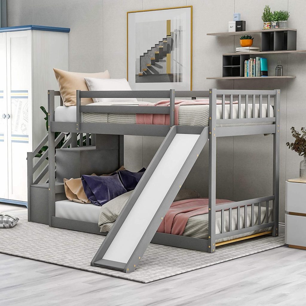 Solid Wood Low Bunk Bed for Kids