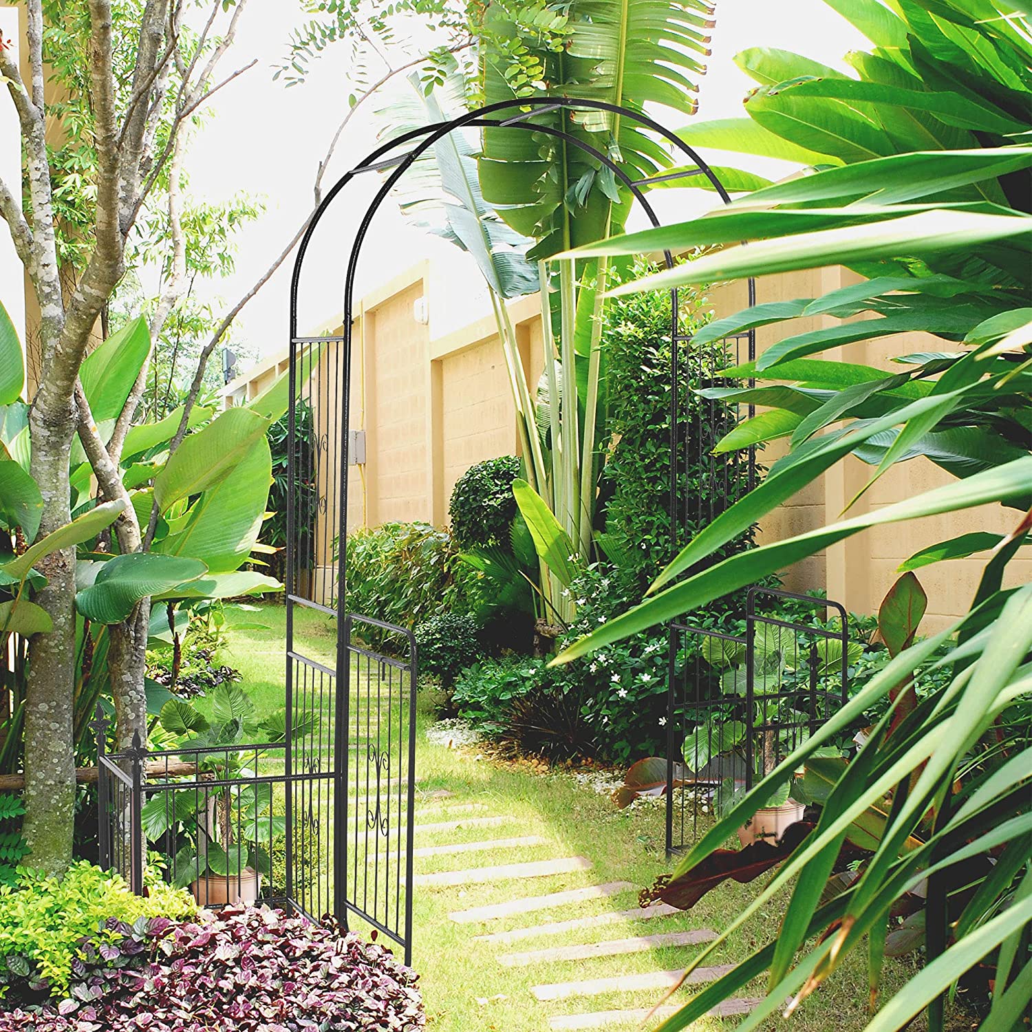 9. Outsunny 87in Metal Garden Arbor Arch with Double Doors