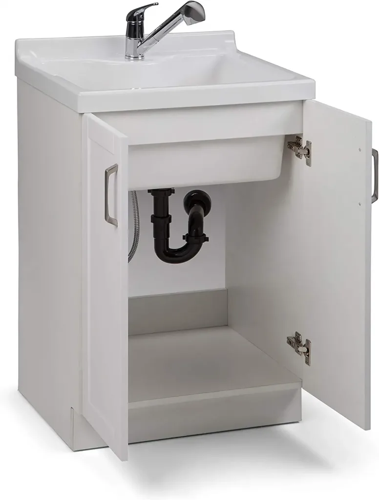 1. SIMPLIHOME Kyle Transitional Utility Sink with Cabinet
