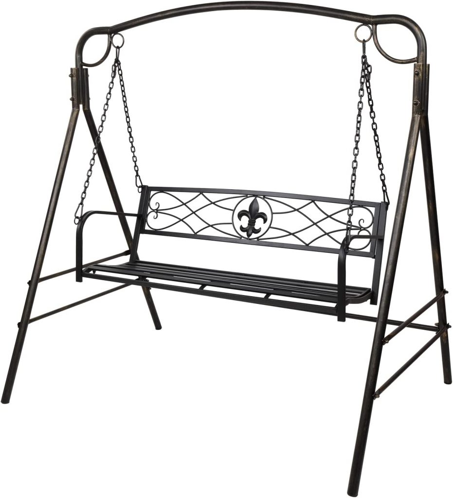 10. VINGLI Upgraded Metal Patio Porch Swing with A-Frame Stand
