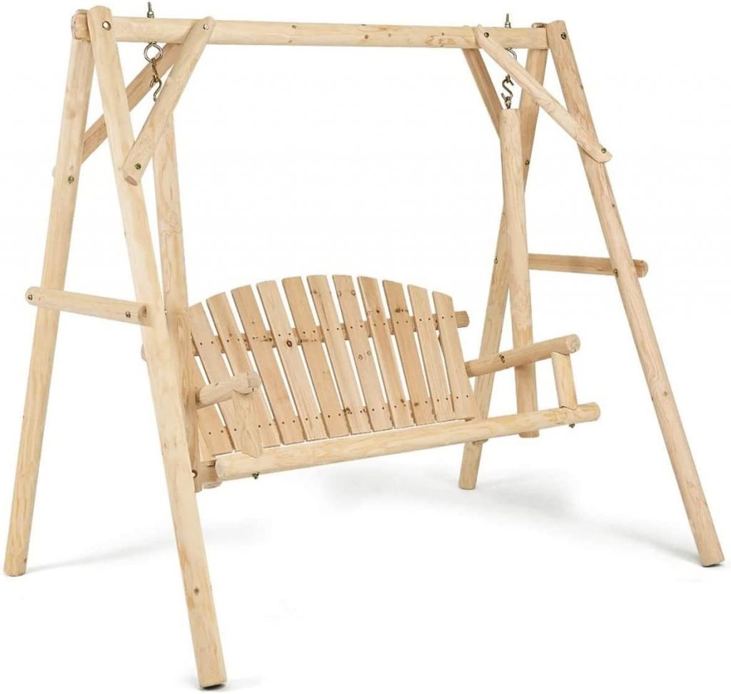 3. Tangkula Wooden Porch Swing with Stand