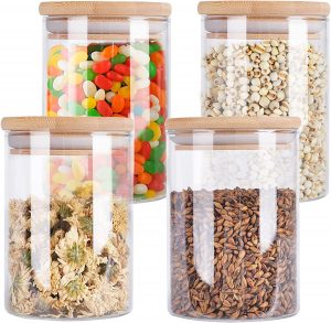 4 Pack Glass Storage Jars with Airtight Bamboo Lid