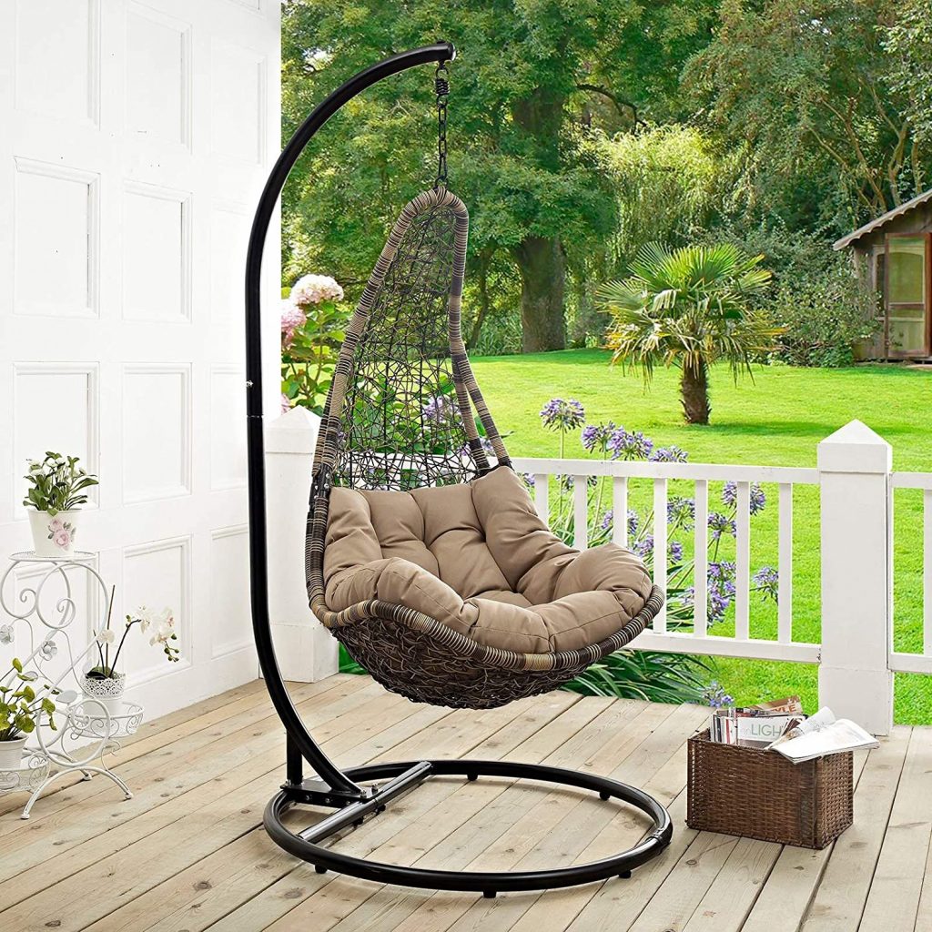 5. Modway Abate Wicker Rattan Porch Lounge Swing Chair with Stand