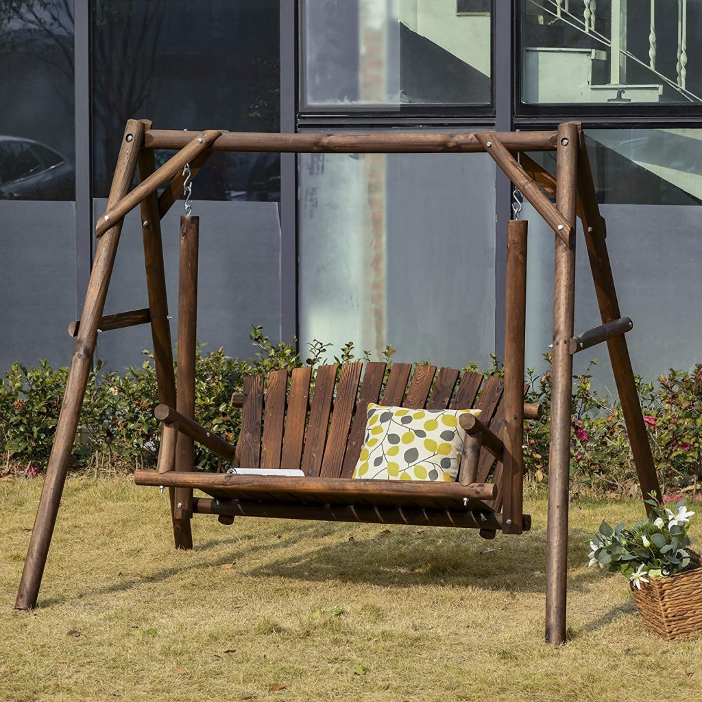 6. Outsunny Solid Wood Natural Log Garden Swing