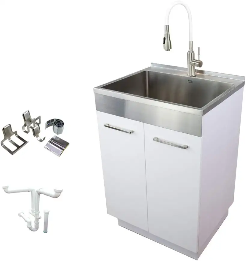 8. Transolid TCAM-2420-WS Laundry Sink Cabinet with Faucet and Accessories