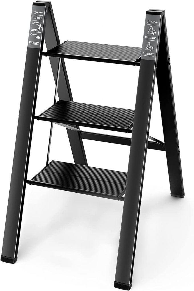 Sleek Three-Step Folding Ladder Stool