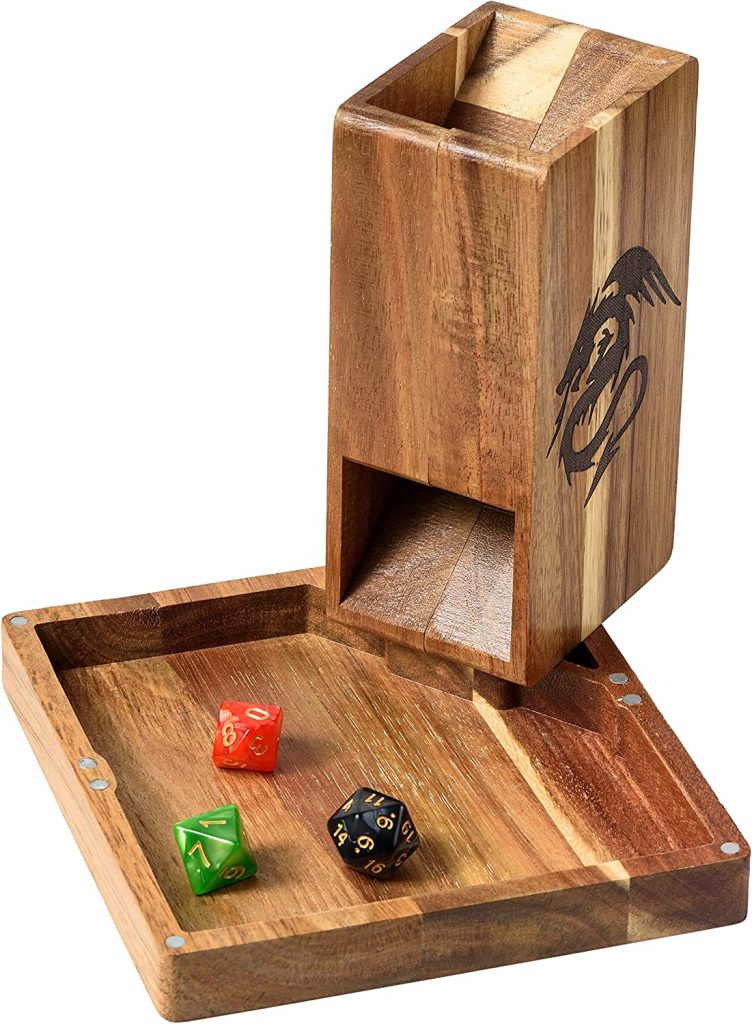 Tapeera Wooden Magnetic Dice Tower with Dice Tray for Dungeons and Dragons