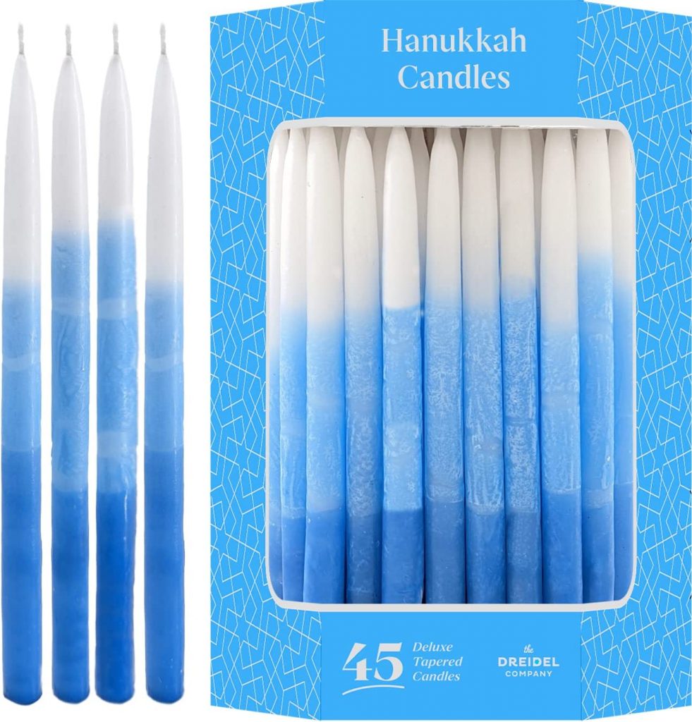 1. Dripless Deluxe Tapered Pastel Blue and White Hanukkah Menorah Candles