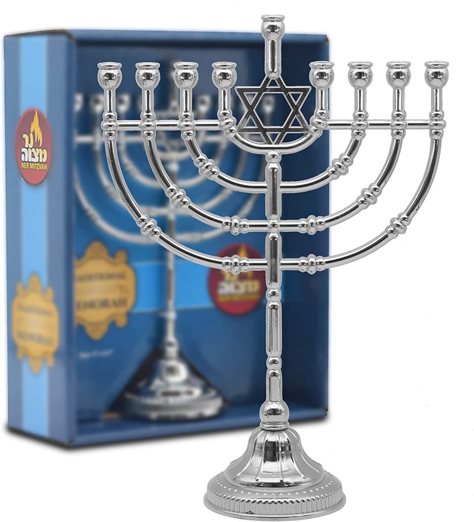 1. Ner Mitzvah Silvertone Candle Menorah for Chanukah Candles