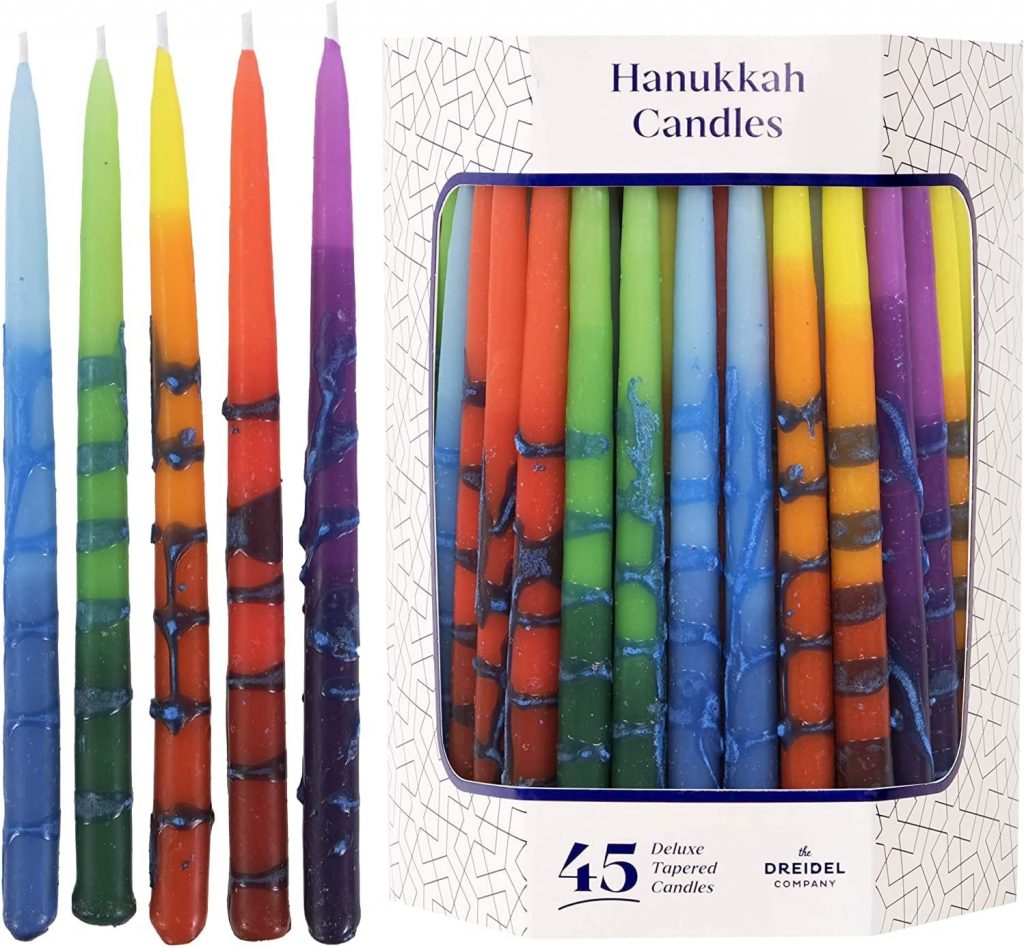 2. Dripless Hanukkah Candles Multicolored Striped Deluxe Tapered Decorations