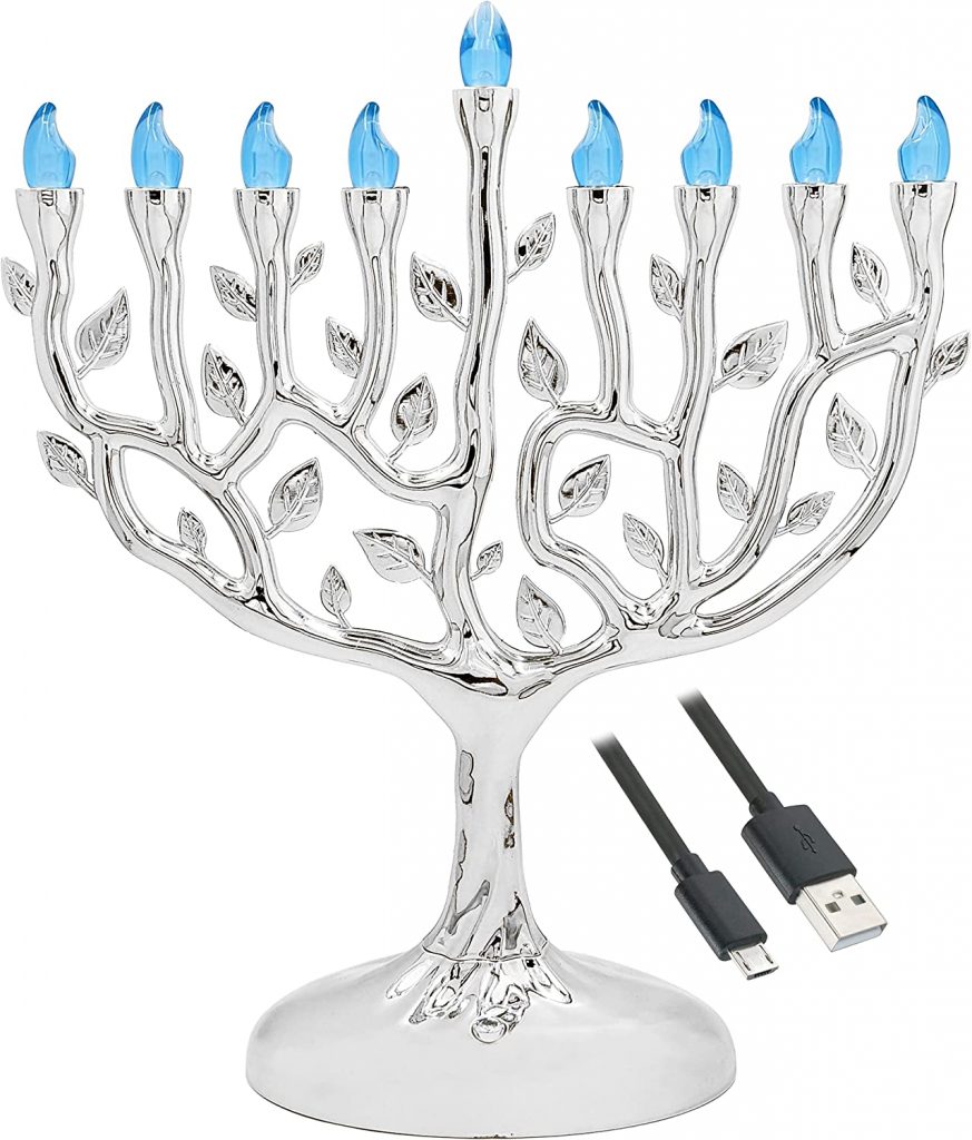 3. The Dreidel Company Traditional LED Electric Silver Hanukkah Menorah