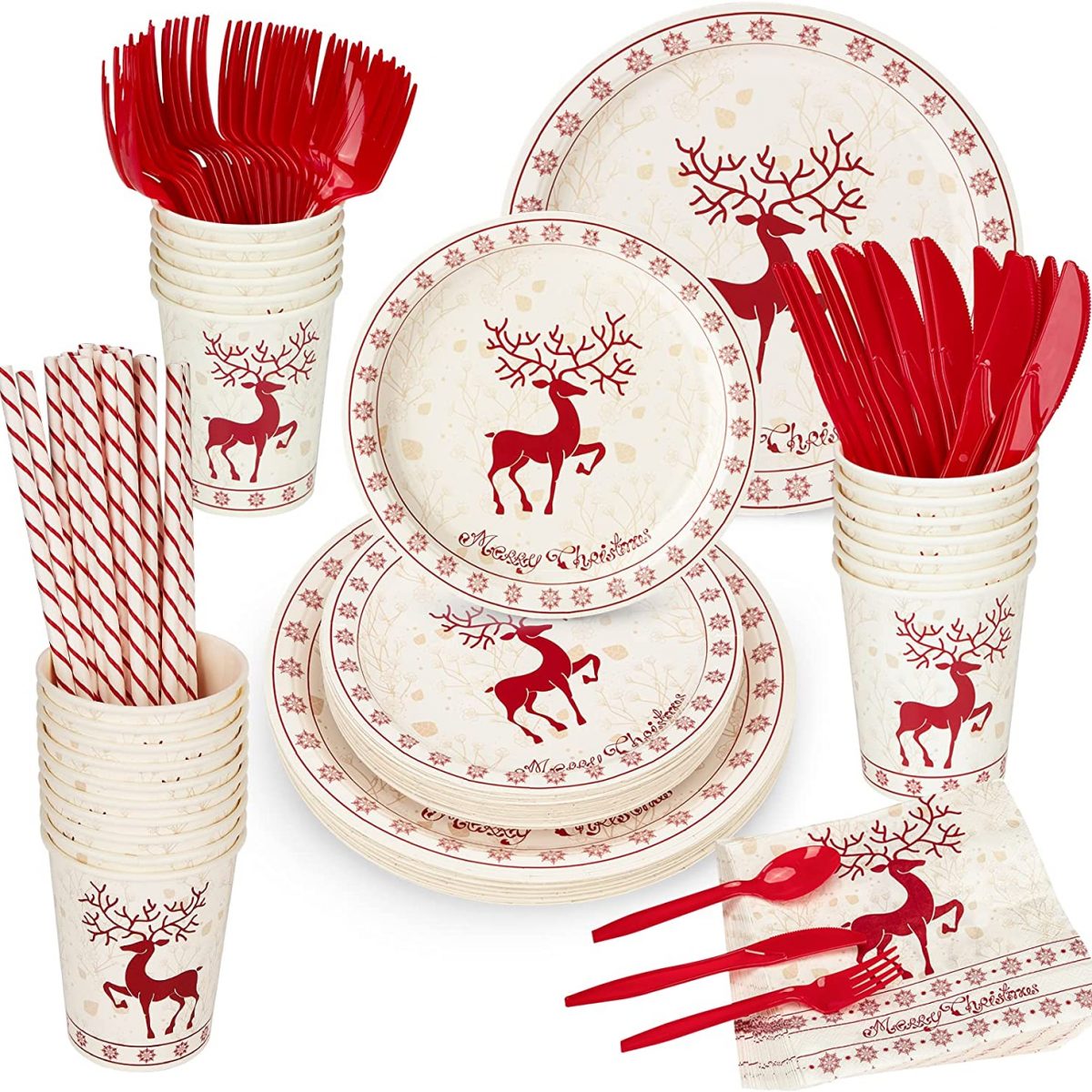 Rustic Christmas Pack! Disposable Paper Plates, Napkins, Cups