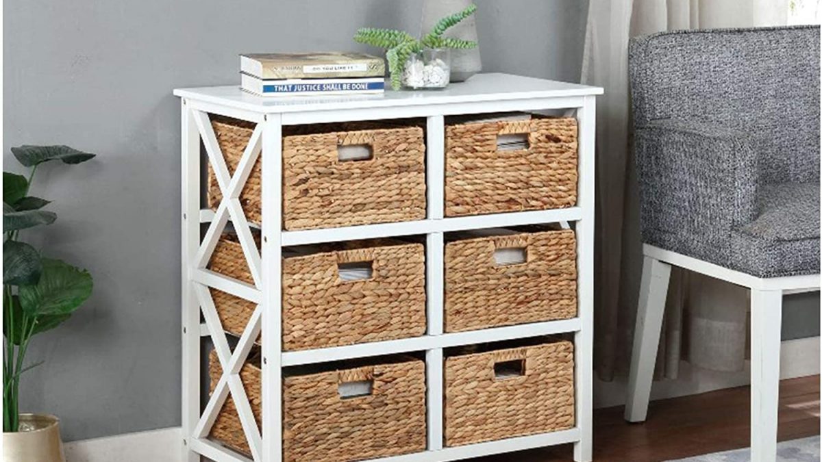 Decorative Storage Cabinet with Removable Woven Baskets -MFSTUDIO 6 Drawers / Black