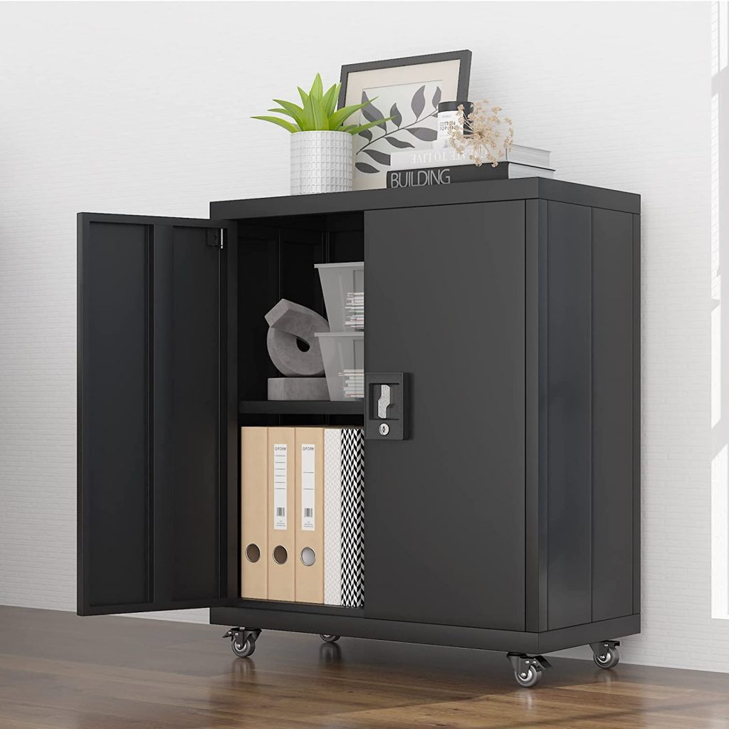 GREATMEET Black Lockable Storage Cabinet