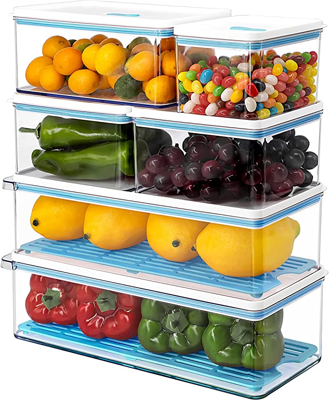 REFSAVER Fridge Storage Containers Produce Saver Stackable Refrigerator  Organize