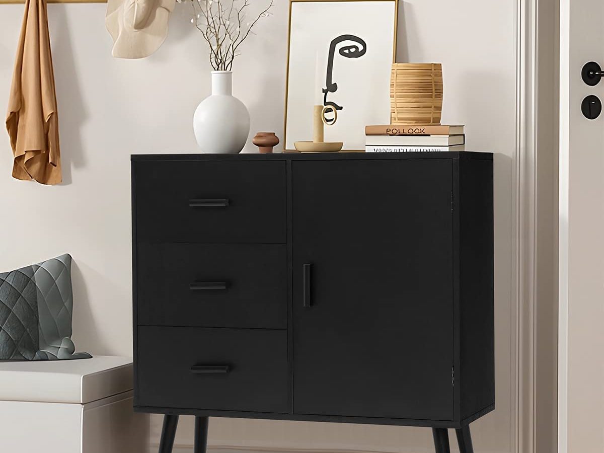 IWELL Black Bathroom Storage Cabinet with 1 Large Drawer