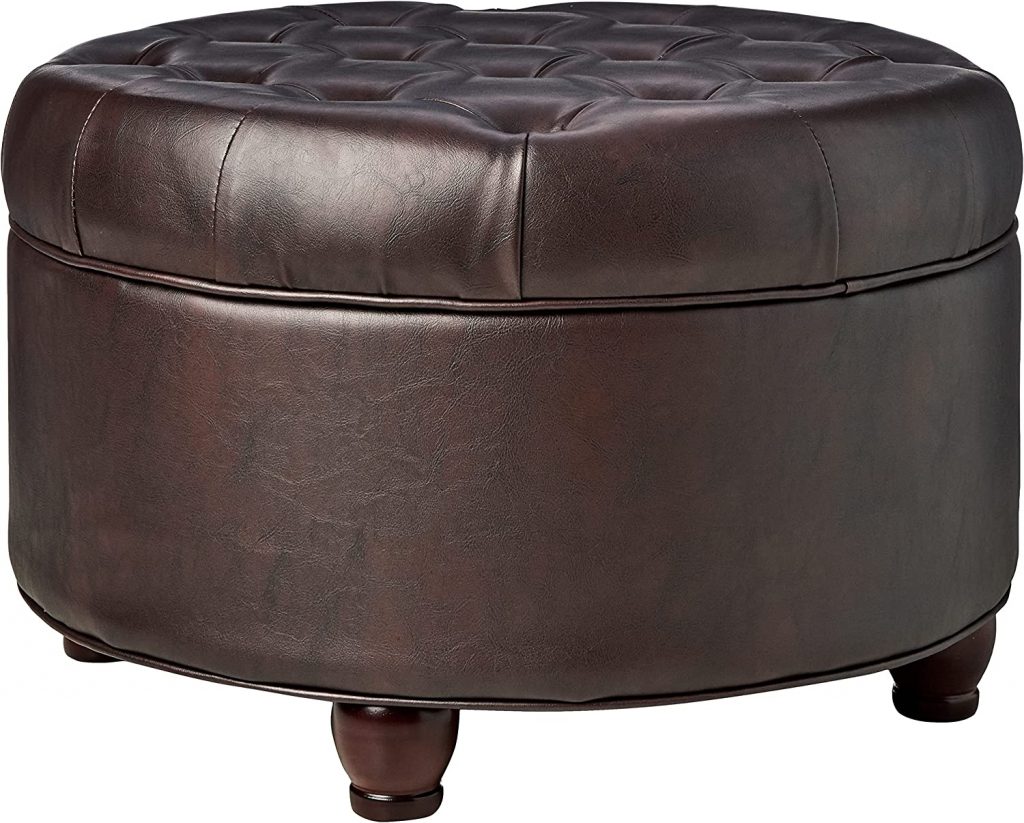 Large Button Tufted Leather Storage Bench