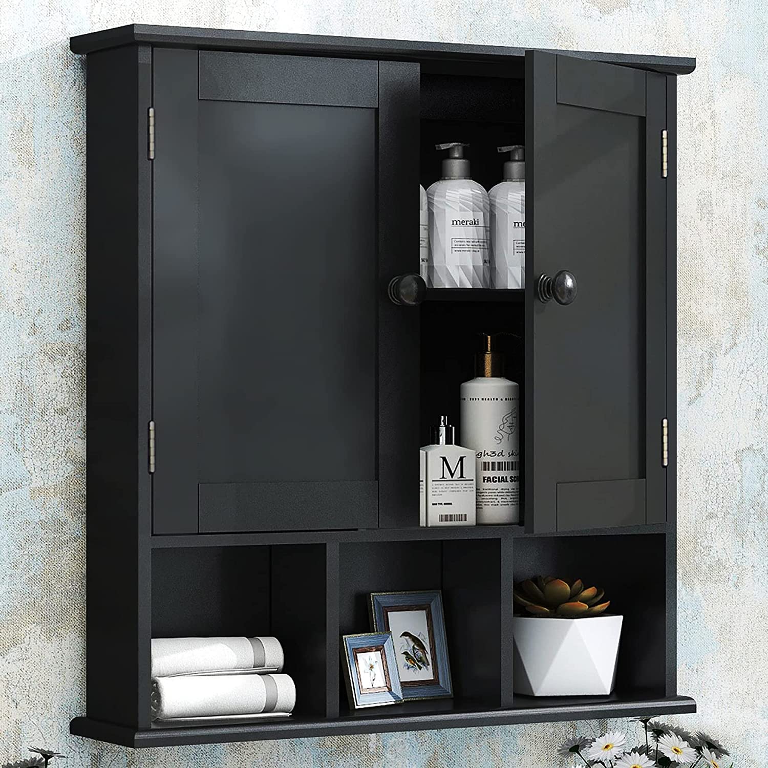 Black storage cabinet bathroom