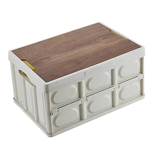 Collapsible Storage Bin with Wooden Lid