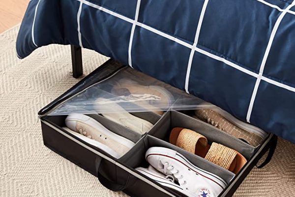 MELDEVO 12 Pack Shoe Organizer Boxes, Black Plastic Stackable Shoe Storage  Bins For Closet, Space Saving Shoe Holder Sneaker Display Case for Medium