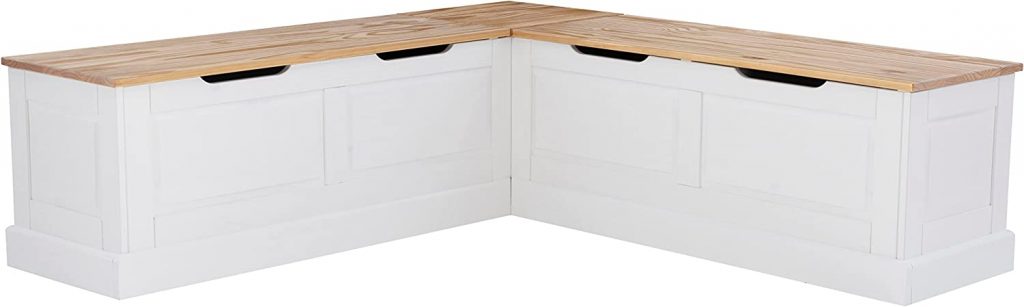 Linon Natural and White Corner Storage Bench