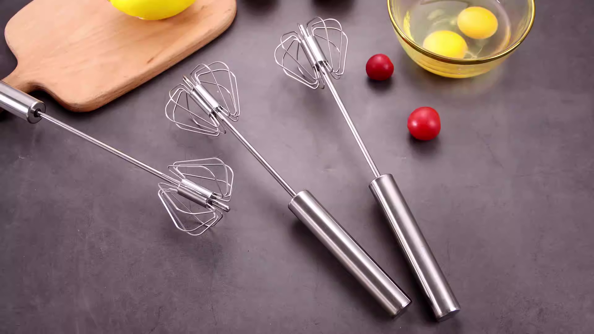 Egg Beater Spin Whisk, Hand Push Semi-Automatic Collapsible Non Scratch  Flat Bottom w/Egg Separator