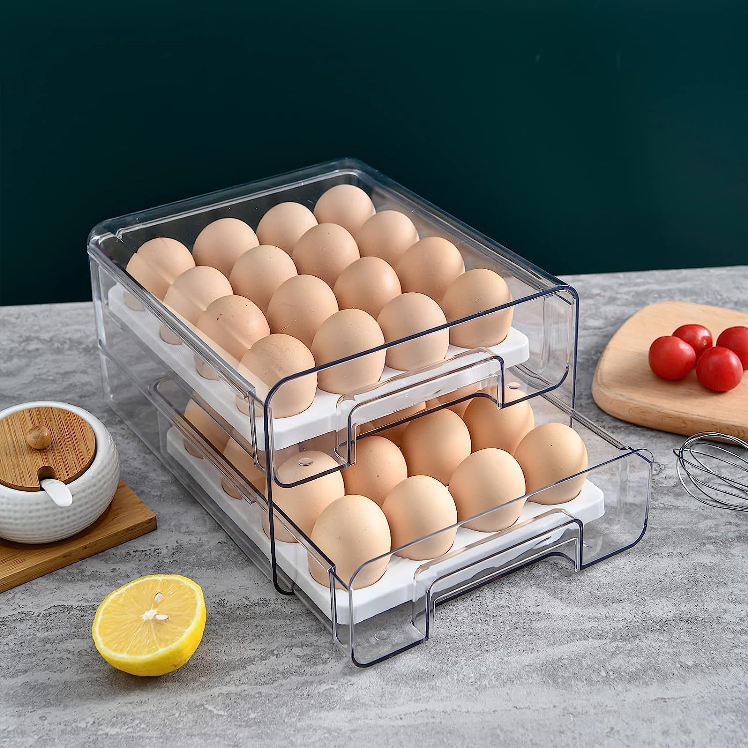 Refrigerator Fruits Organizer with Lid Vegetable Storage Box Sealed Stable  Transparent Eggs Storage Box Drawer Rack
